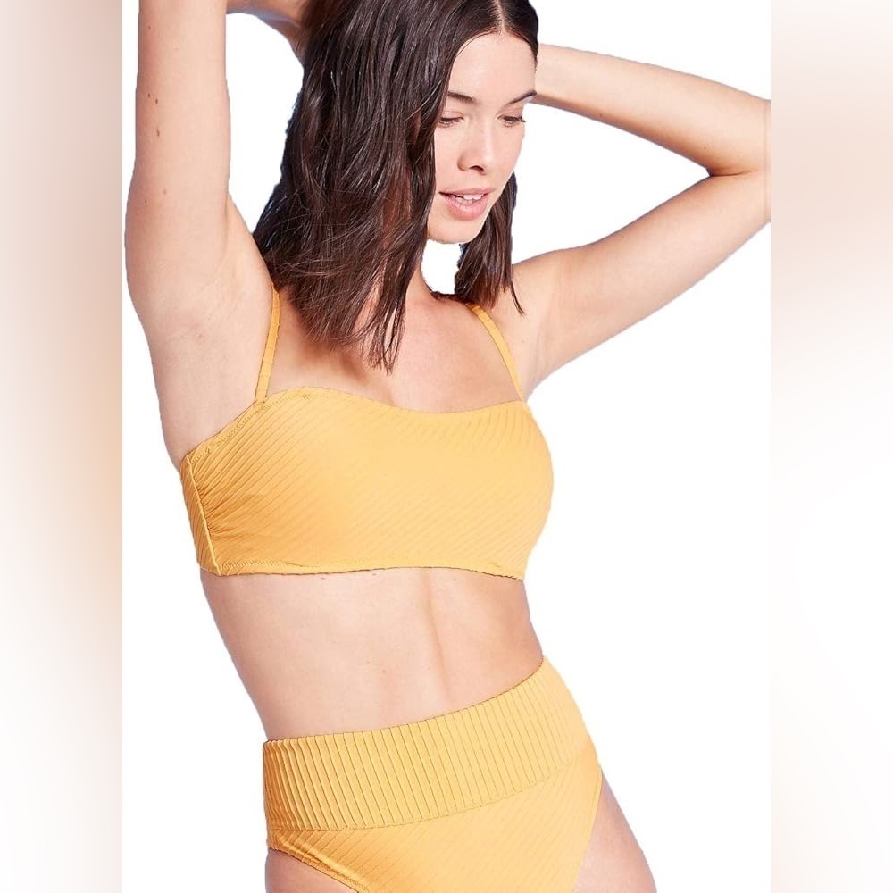 Shade & Shore Light Lift Ribbed Bandeau Bikini Top (34C) & Bottom (Small)- NWOT